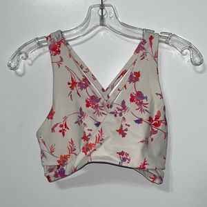 white with pink flowers fabletics sports bra
